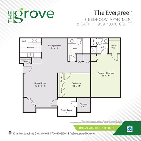 Floor plan for 2 beds, 2 baths, 1008 sqft